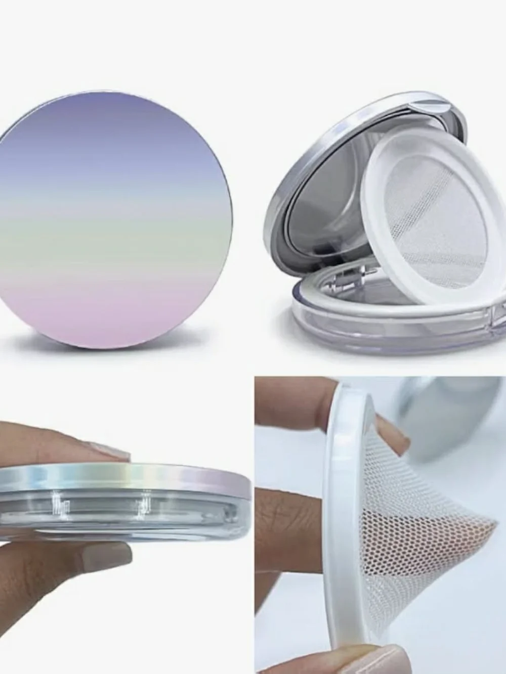 Reuseable Powder Compact Mirror Touch-Up Case with Puff - Iridescent BNIB